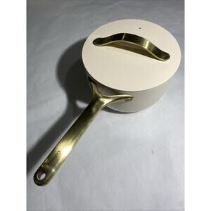 Caraway Nonstick Ceramic Pan Pot w/ Lid 3 qt Non Toxic, PTFE Free Cream / Gold